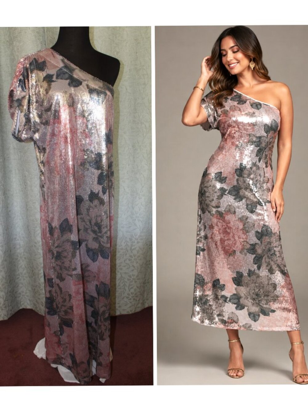 Anthropologie Porridge One-Shoulder Floral Sequin Maxi Dress Size Small Romantic